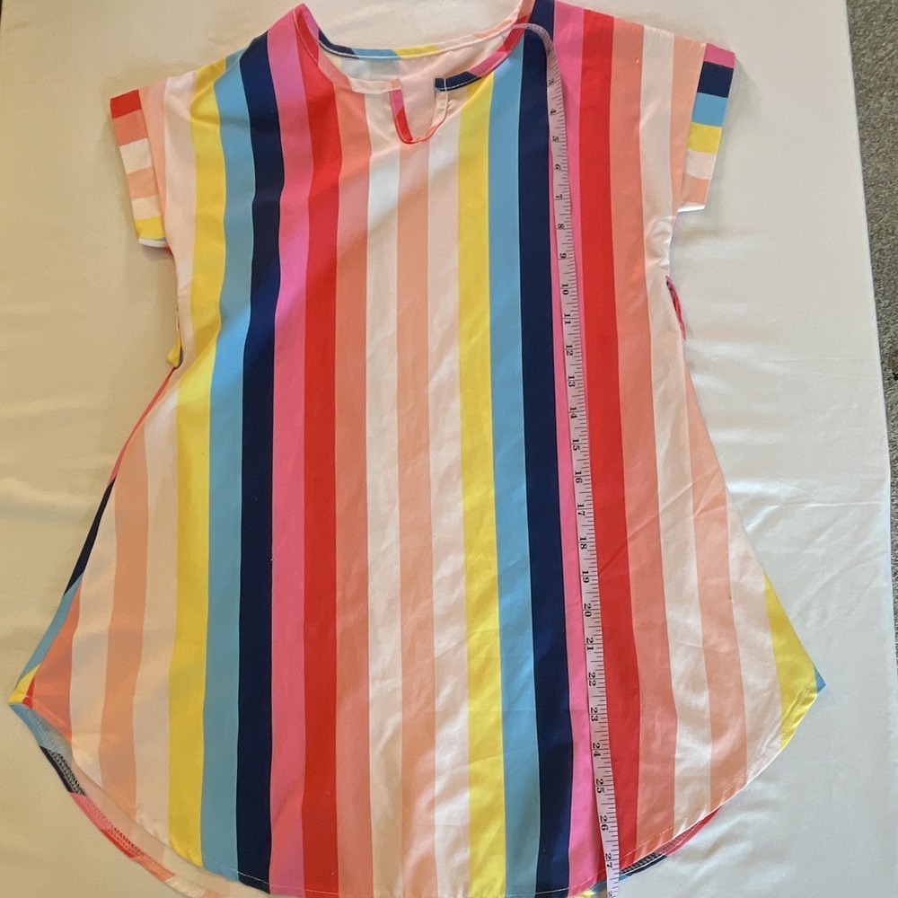 Girls Multicolor Striped T-Shirt Dress, M, Short Sleeve, Round Neck
